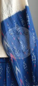 Blue and Off White Cotton Ikat Weave Unstitched Suit
