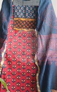 Maroon and Blue Gamthi Print Cotton Suit Material