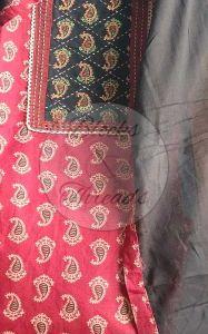 Maroon and Black Gamthi Print Cotton Suit Material