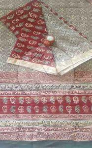 White Red and Maroon Maheshwari Bagh Print Suit Material