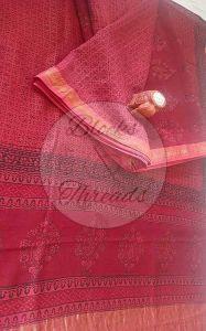 Maroon and Black Maheshwari Bagh Print Suit Material