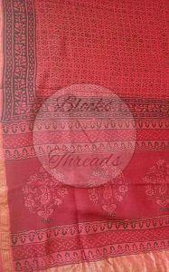 Maroon and Black Maheshwari Bagh Print Suit Material