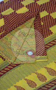 Candy Yellow and Maroon Bagh Print Cotton Suit Material