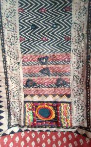 Red,beige and Black Gamthi Print Cotton Suit Material
