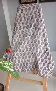 White Black and Red Bagh Print Crepe Kurti Fabric