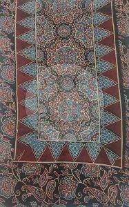 Black and Maroon Chanderi Ajrakh Print Suit Material