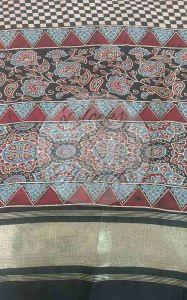 Black and Maroon Chanderi Ajrakh Print Suit Material