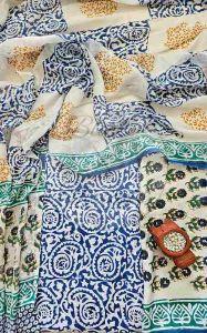 Indigo and Green Baroda Print Cotton Suit Material