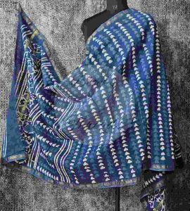 Indigo and White Chanderi Block Print Dupatta