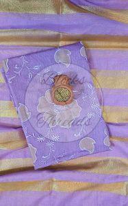 Lilac and Gold Mul Chanderi Suit Material with Striped Dupatta