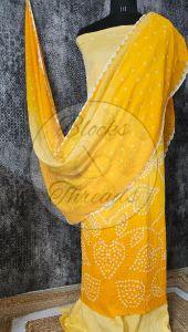 Mango Yellow Bandhani Cotton Crepe Suit