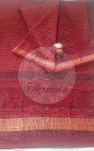 Maroon and Black Maheshwari Bagh Print Suit Material