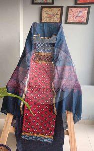 Maroon and Blue Gamthi Print Cotton Suit Material
