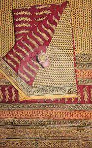 Maroon and Mustard Bagh Print Cotton Suit Material