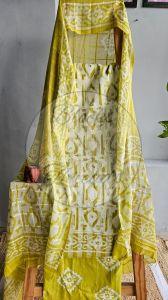 Mehandi Green Batik Print Handloom Cotton Suit with Dupatta