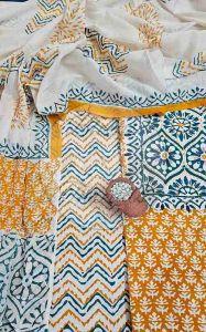 Mustard and Green Baroda Print Cotton Suit Material