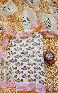 Mustard and Pink Baroda Print Cotton Suit Material