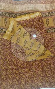 Mustard Red and Black Maheshwari Bagh Print Suit Material