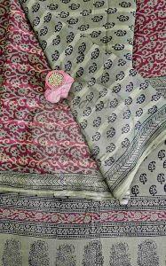Olive Green and Maroon Bagh Print Cotton Suit Material