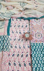 Pink and Green Baroda Print Cotton Suit Material