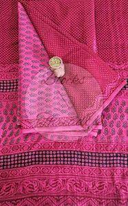Pink Black and Maroon Bagh Print Cotton Suit Material