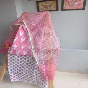 Pink Ikat and Bagru Hand Block Unstitched Cotton Suit