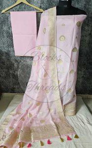 Pink Shimmer Soft Silk Banarsi Suit Material