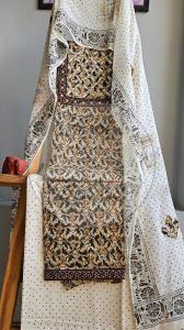 Pure Cotton Green, Mustard and Blue Kalamkari Suit Material