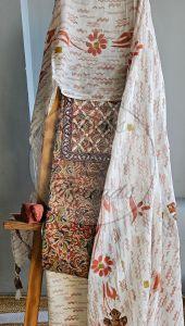 Pure Cotton Rust Green and Blue Kalamkari Suit Material