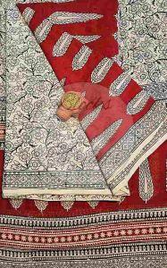 Red and White Bagh Print Cotton Suit Material