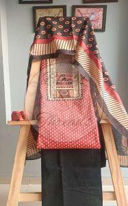 Red,beige and Black Gamthi Print Cotton Suit Material