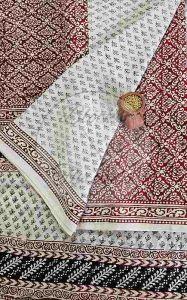 Red White and Black Bagh Print Cotton Suit Material