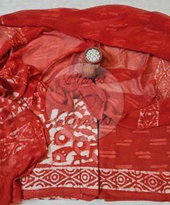 Rust and White Batik Print Cotton Unstitched Suit