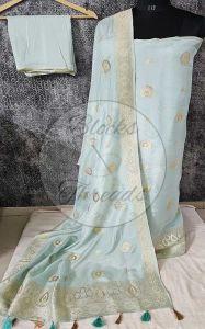 Teal Shimmer Soft Silk Banarsi Suit Material