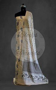 White and Black Premium Cotton Banarsi Resham Weave Suit Material