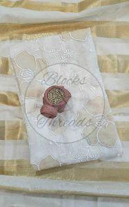 White and Gold Mul Chanderi Suit Material with Striped Dupatta