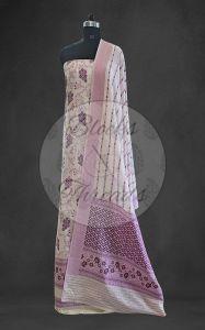 White and Purple Premium Cotton Banarsi Resham Weave Suit Material