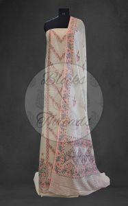 White Peach and Grey Premium Cotton Banarsi Resham Weave Suit Material