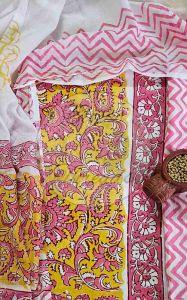 Yellow and Pink Baroda Print Cotton Suit Material
