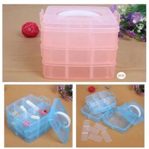 3 Layer 18 Grid Plastic Jewellery Storage Box