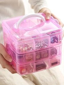 Plastic 3 Layer 18 Grid Jewellery Box