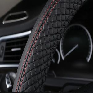 Black Red Thread Design Leather Steering Wheel Cover