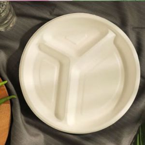 3 Compartment Round Bagasse Plate
