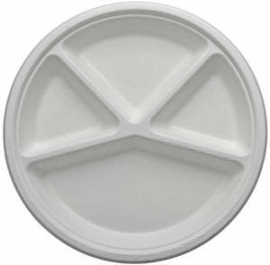 11 Inch Round 4CP Sugarcane Bagasse Biodegradable Disposable Plate