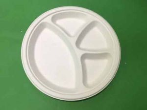 12 Inch Round 4CP Sugarcane Bagasse Biodegradable Disposable Plate