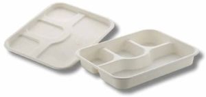 4 Compartment Sugarcane Bagasse Biodegradable Disposable Meal Tray With Lid