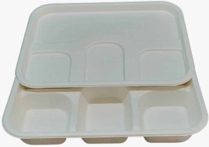 4 Compartment Sugarcane Bagasse Biodegradable Disposable Meal Tray Without Lid