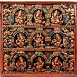 Hand Carved Wooden Wall Panel