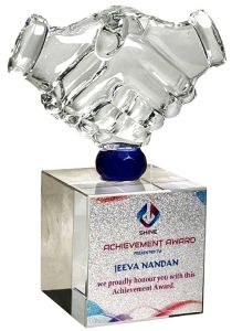 Crystal Handshake Achievement Award Trophy