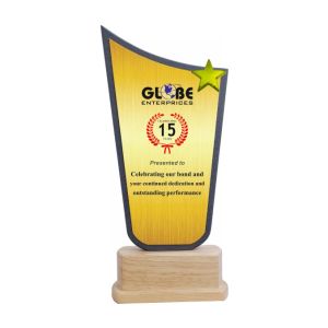 Curved Panel Wooden Base Corporate Recognition Trophy